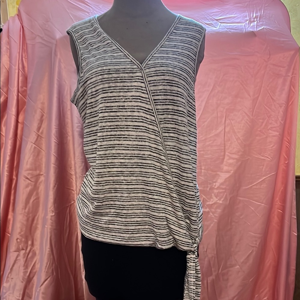 Striped Black and White Women's medium  top with side tie from Japan